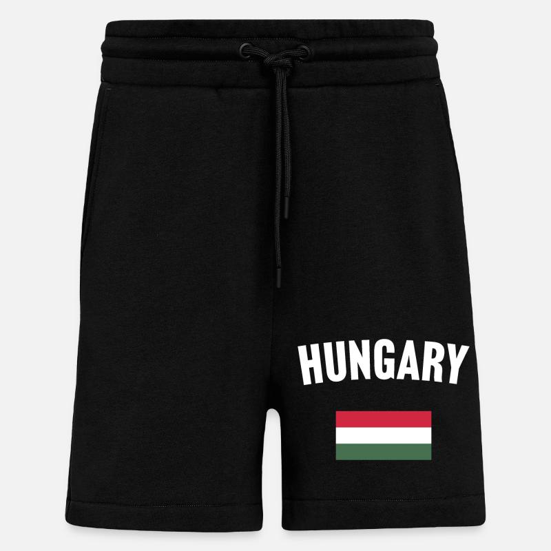 Drapeau de la Hongrie - Short bio décontracté fabriqué en UE - SOLID BLACK