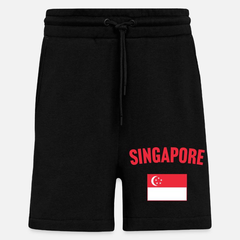 Drapeau de Singapour - Short bio décontracté fabriqué en UE - SOLID BLACK