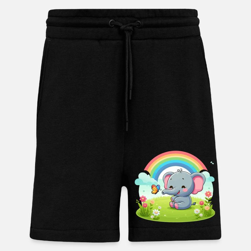 Joyful Elephant and Rainbow - Shorts - made by SPREAD - SOLID BLACK