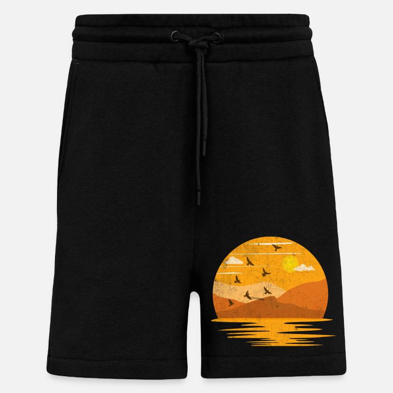 Mountains sunset - Short bio décontracté fabriqué en UE - SOLID BLACK