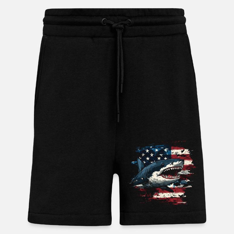 Requin avec drapeau des États-Unis - Short bio décontracté fabriqué en UE - SOLID BLACK