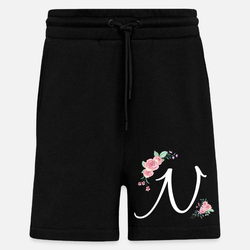 Lettre n fleurs - Short bio décontracté fabriqué en UE - SOLID BLACK
