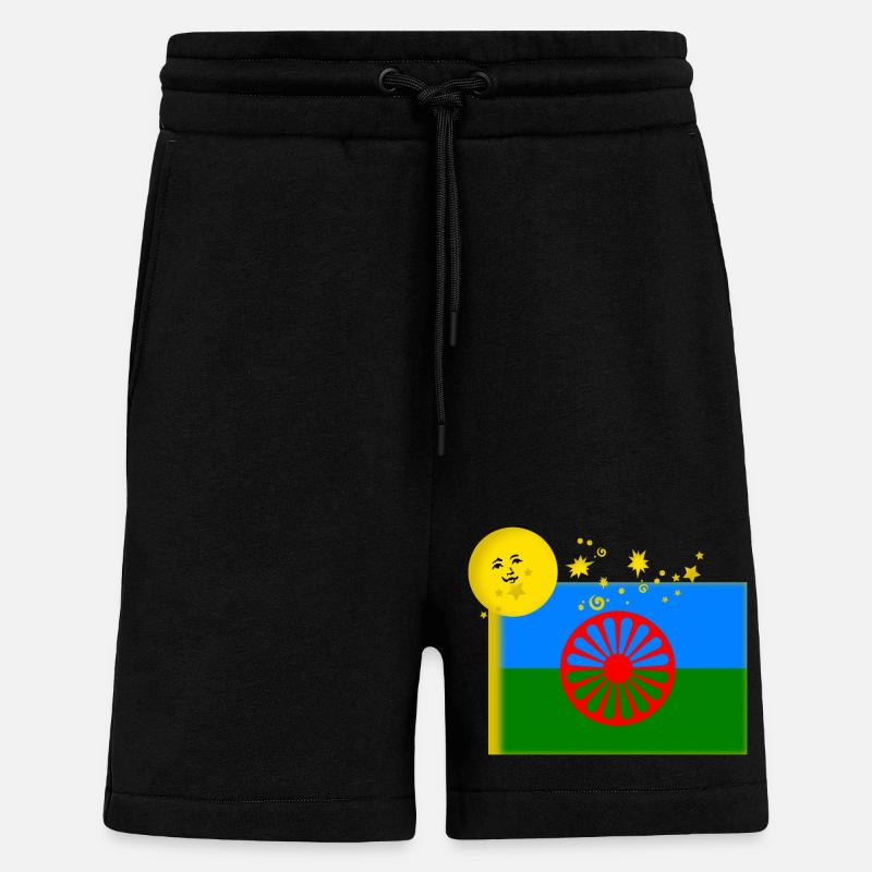 Drapeau rom - Short bio décontracté fabriqué en UE - SOLID BLACK