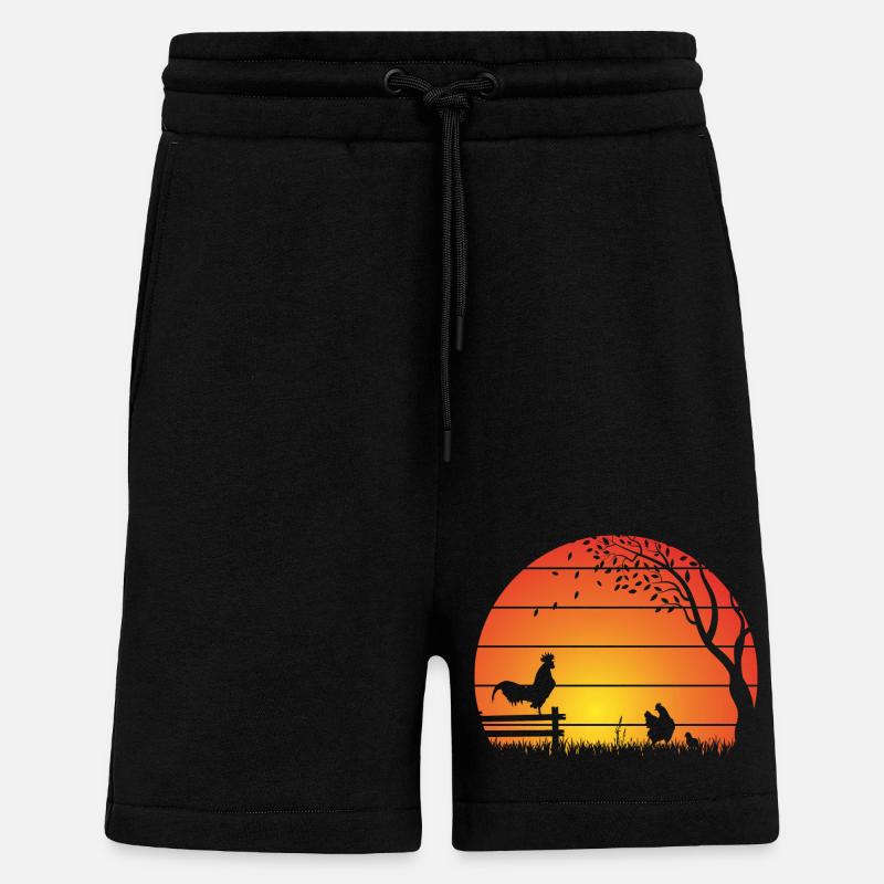 Poulets Coucher de soleil - Short bio décontracté fabriqué en UE - SOLID BLACK