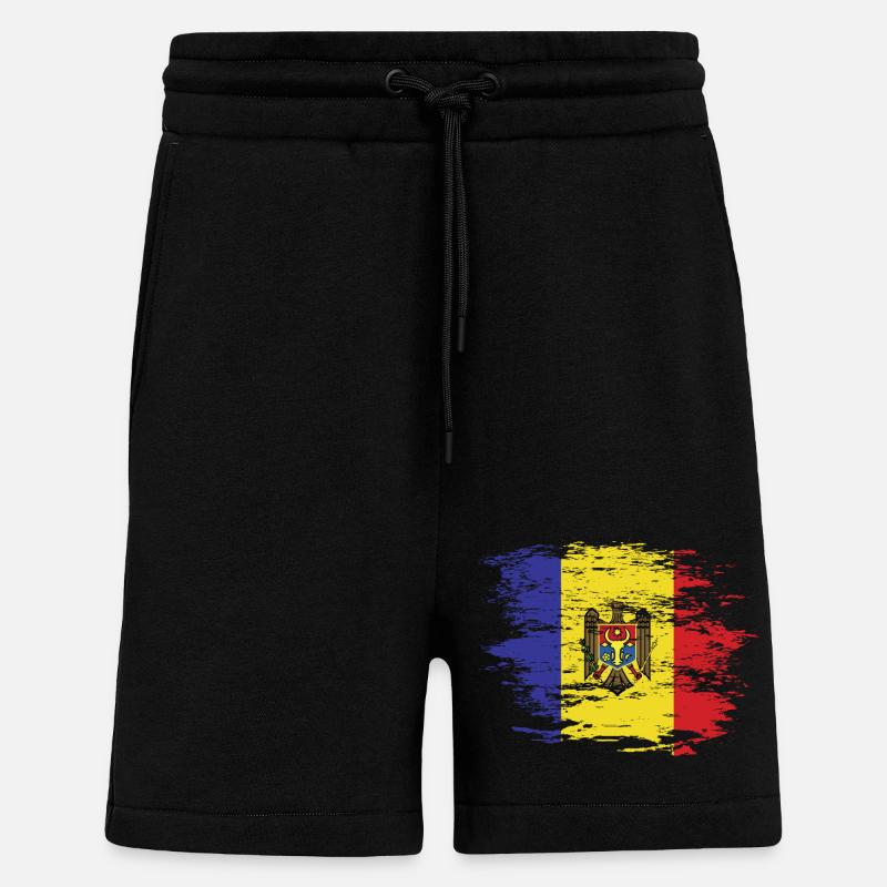 Drapeau de Moldavie utilisé - Short bio décontracté fabriqué en UE - SOLID BLACK