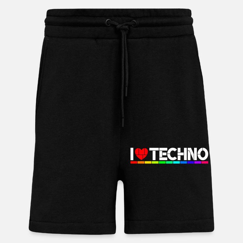 I love Techno - Short bio décontracté fabriqué en UE - SOLID BLACK