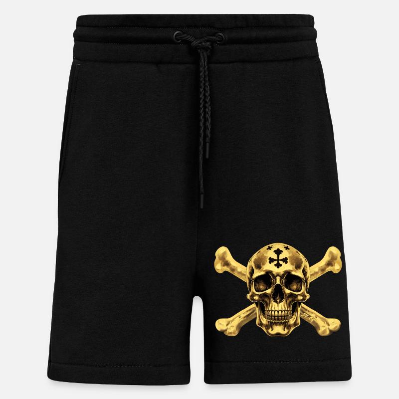 Crâne de pirate doré ☠ - Short bio décontracté fabriqué en UE - SOLID BLACK