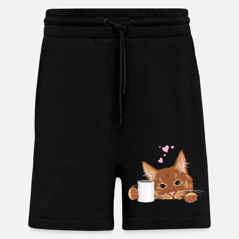 Spähende süße Ingwerkatze mit Kaffeetasse - Shorts - made by SPREAD - SOLID BLACK