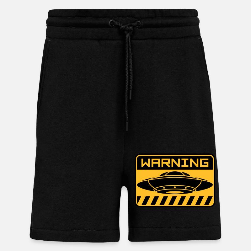 Warning shield flying UFOs - Shorts - made by SPREAD - SOLID BLACK