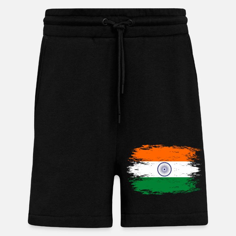 Drapeau de l’Inde aspect utilisé - Short bio décontracté fabriqué en UE - SOLID BLACK