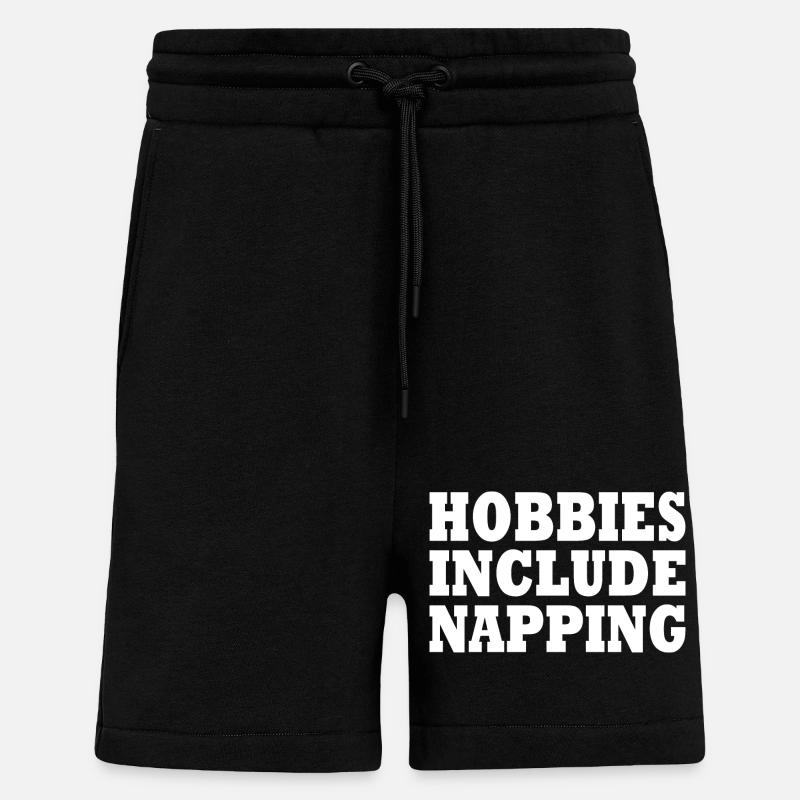 Hobbies include napping - Short bio décontracté fabriqué en UE - SOLID BLACK