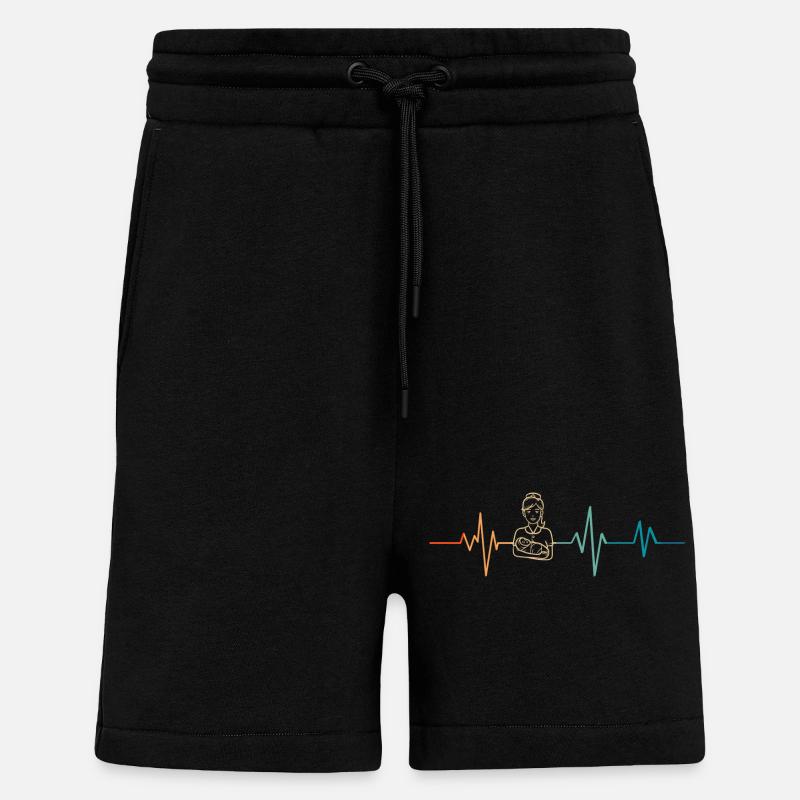 Retro Herzschlag Hebamme - Shorts - made by SPREAD - SOLID BLACK
