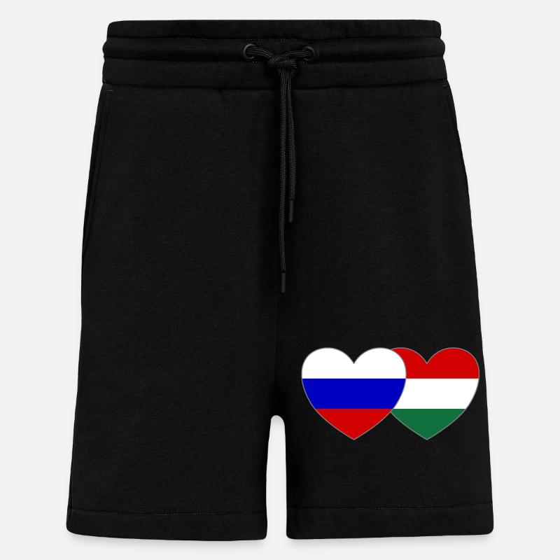 Russie Hongrie Drapeau Cœur - Short bio décontracté fabriqué en UE - SOLID BLACK
