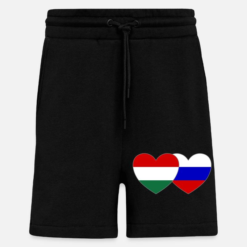 Hongrie Russie Drapeau Cœur - Short bio décontracté fabriqué en UE - SOLID BLACK