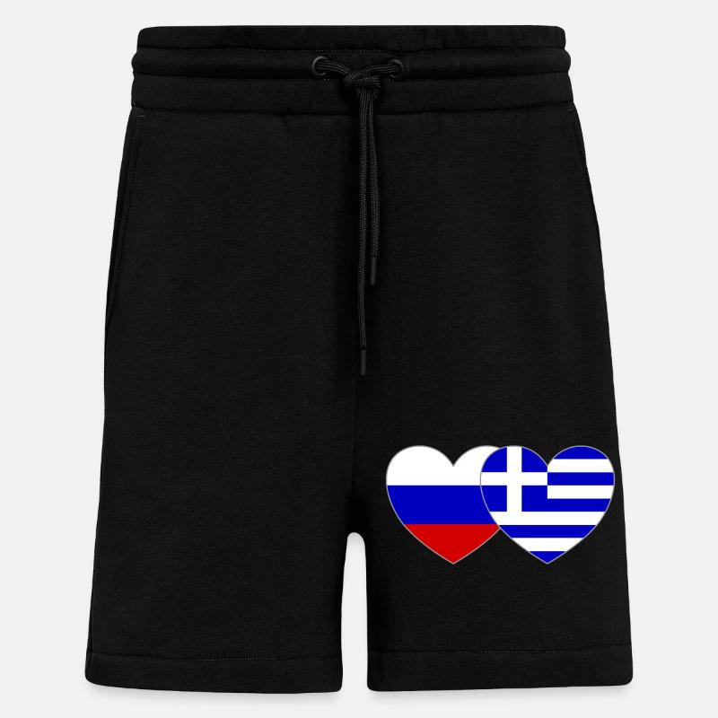 Russie Grèce Flag Coeur - Short bio décontracté fabriqué en UE - SOLID BLACK