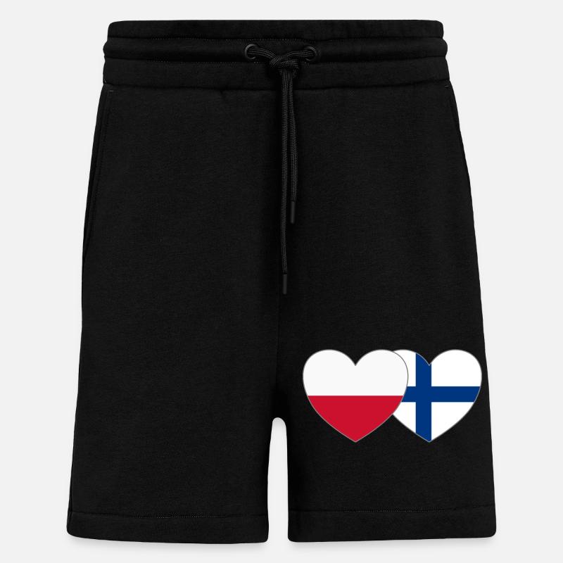 Pologne Finlande Drapeau Cœur - Short bio décontracté fabriqué en UE - SOLID BLACK