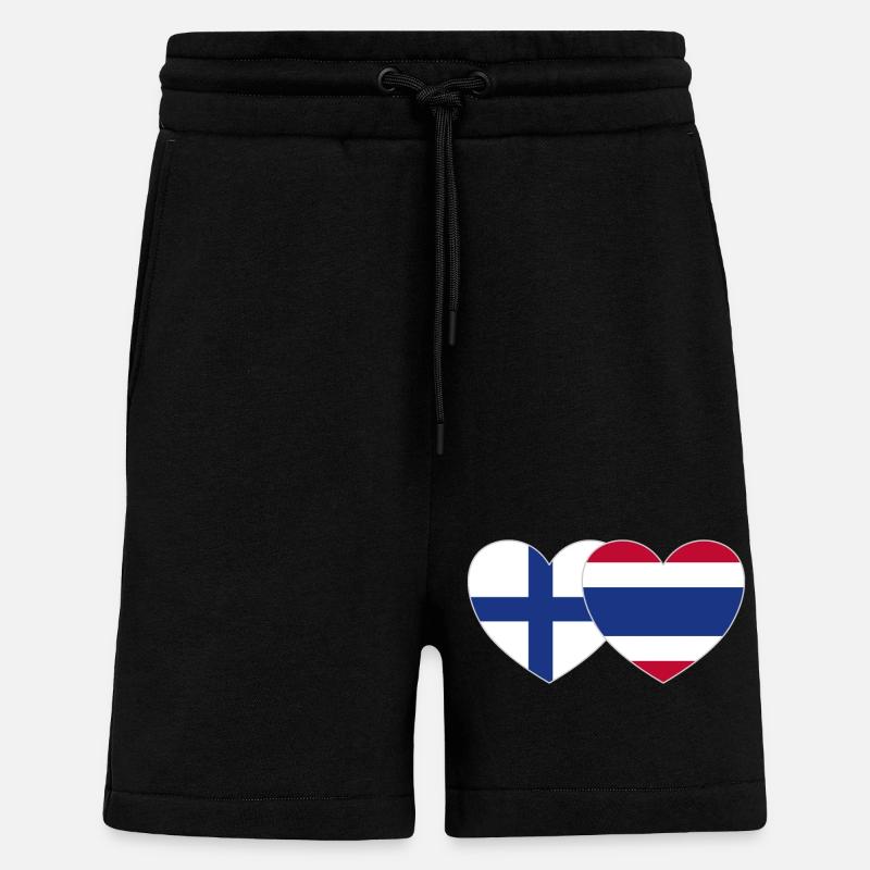 Finlande Thaïlande Drapeau Coeur - Short bio décontracté fabriqué en UE - SOLID BLACK
