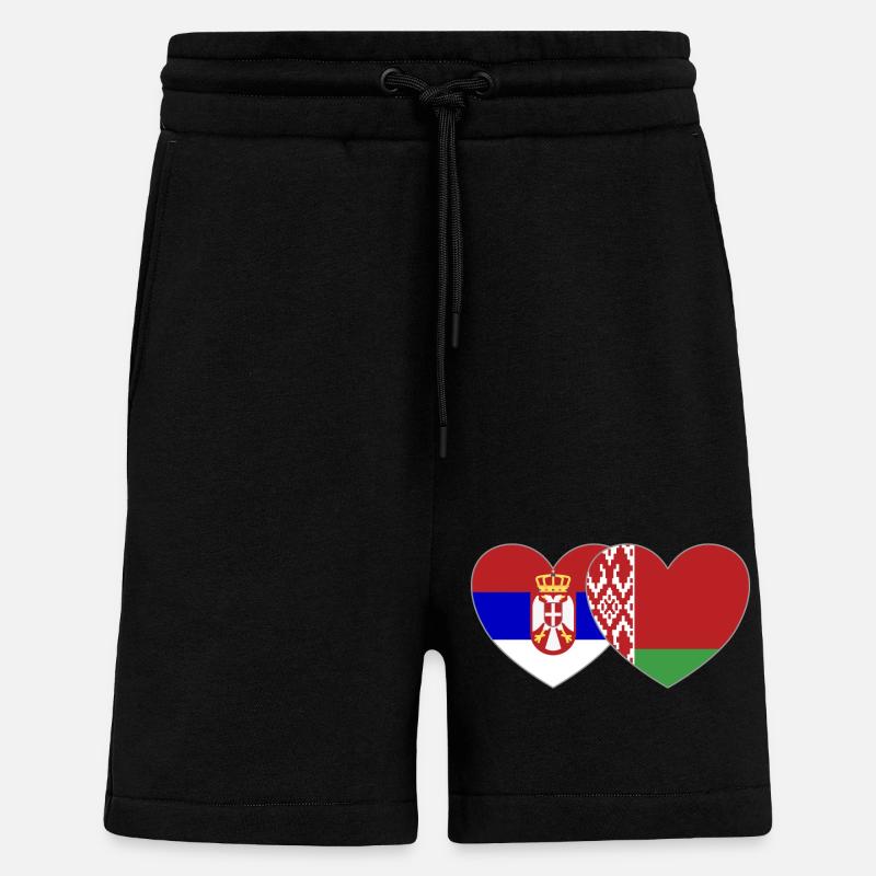 Serbie Biélorussie Drapeau Cœur - Short bio décontracté fabriqué en UE - SOLID BLACK