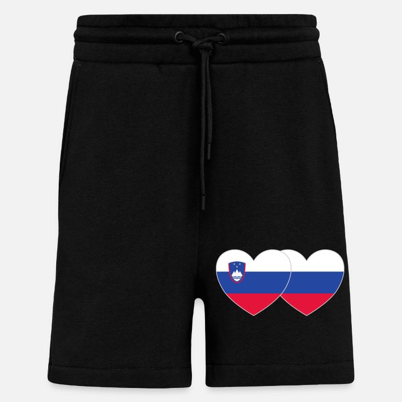 Slovénie Russie Drapeau Coeur - Short bio décontracté fabriqué en UE - SOLID BLACK