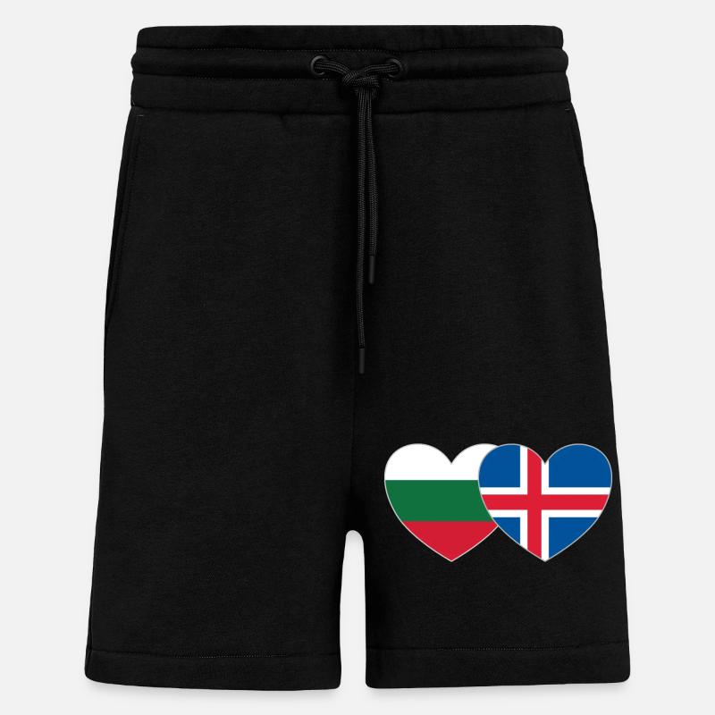 Bulgarie Islande Drapeau Coeur - Short bio décontracté fabriqué en UE - SOLID BLACK