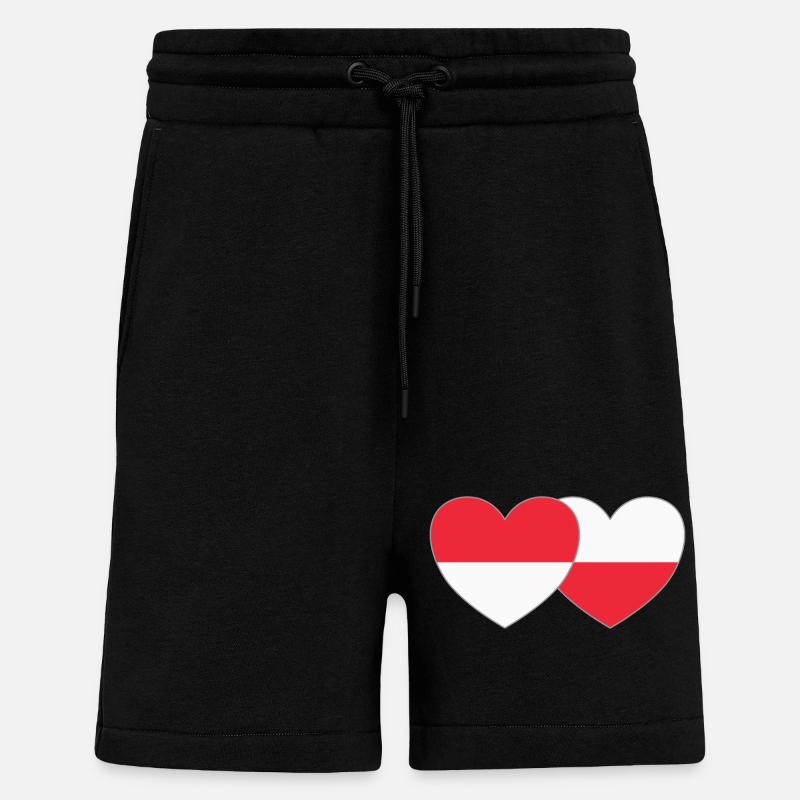 Indonésie Pologne Drapeau Coeur - Short bio décontracté fabriqué en UE - SOLID BLACK