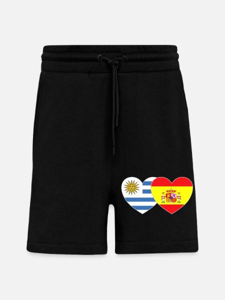 Uruguay Spain Flag Heart - Shorts - made by SPREAD - SOLID BLACK