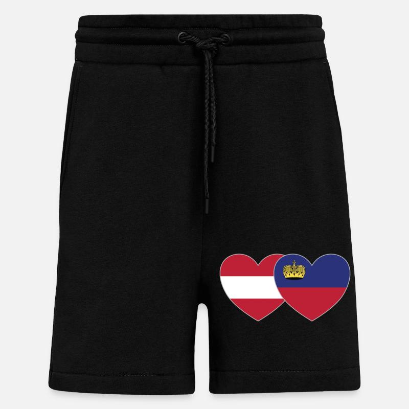 Autriche Liechtenstein Drapeau Coeur - Short bio décontracté fabriqué en UE - SOLID BLACK