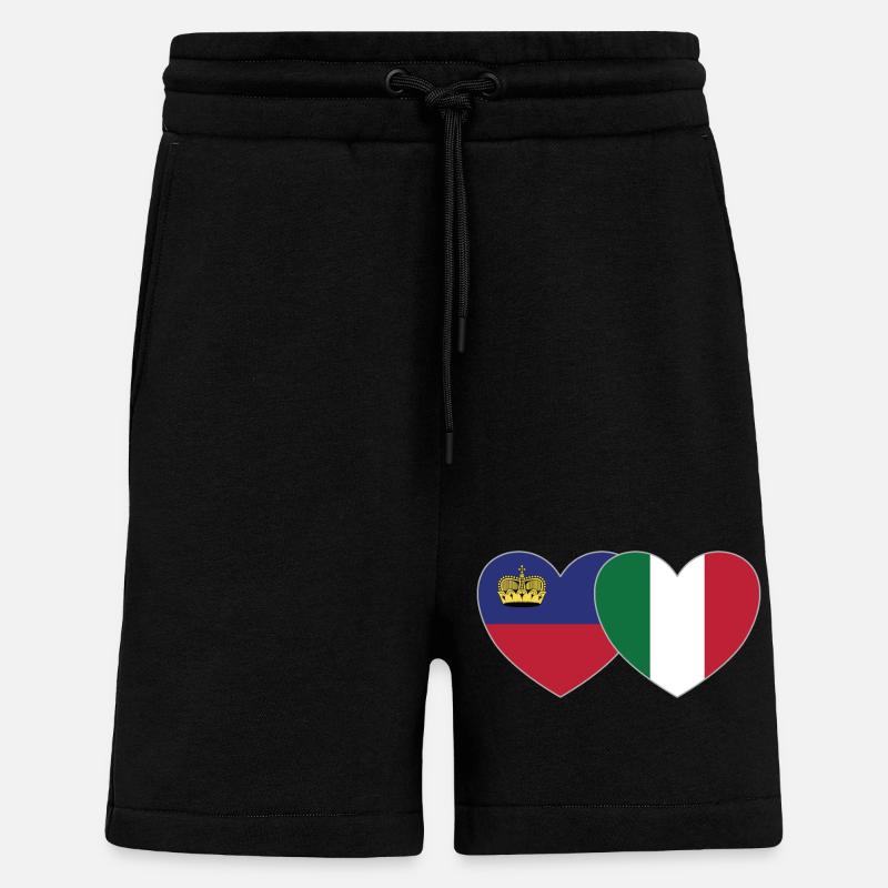 Liechtenstein Italie Drapeau Coeur - Short bio décontracté fabriqué en UE - SOLID BLACK