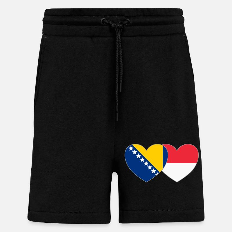 Bosnie Indonésie Drapeau Coeur - Short bio décontracté fabriqué en UE - SOLID BLACK