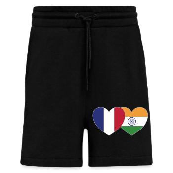 France Inde Drapeau Coeur - Short bio décontracté fabriqué en UE - SOLID BLACK - Devant