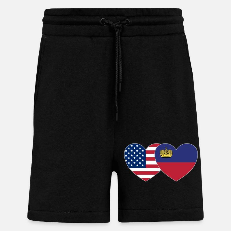 Drapeau des États-Unis Liechtenstein Cœur - Short bio décontracté fabriqué en UE - SOLID BLACK