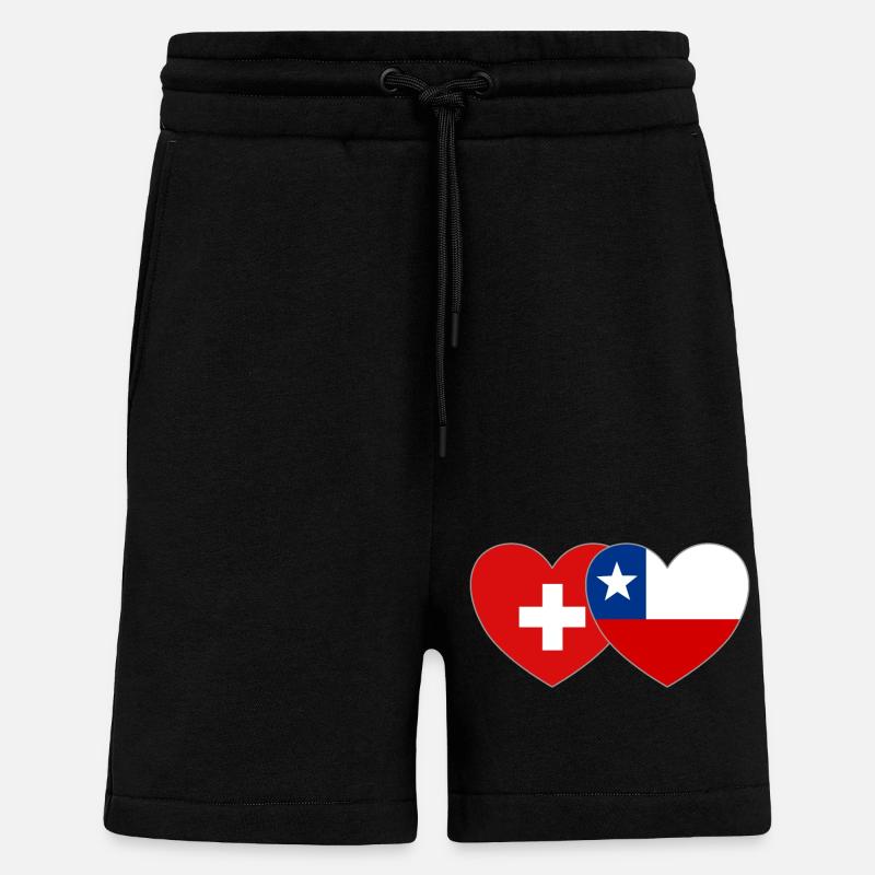 Suisse Chili Flag Heart - Short bio décontracté fabriqué en UE - SOLID BLACK