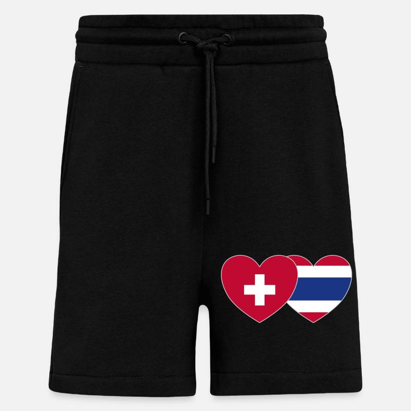 Suisse Thaïlande Flag Heart - Short bio décontracté fabriqué en UE - SOLID BLACK