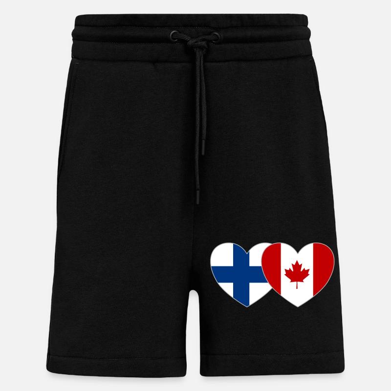 Finlande Canada Drapeau Coeur - Short bio décontracté fabriqué en UE - SOLID BLACK
