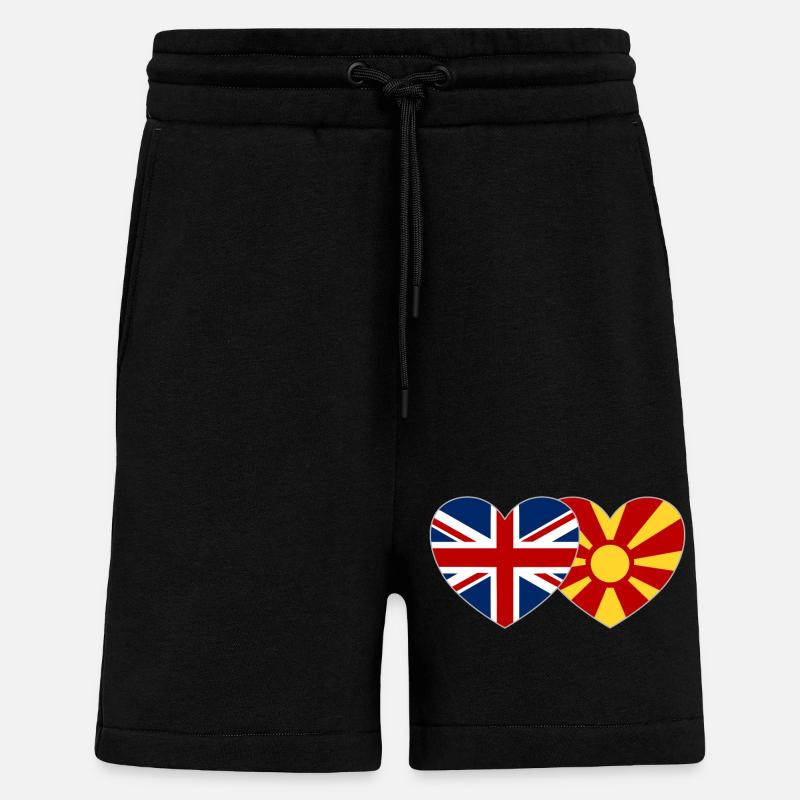 Angleterre Macédoine Flag Heart - Short bio décontracté fabriqué en UE - SOLID BLACK