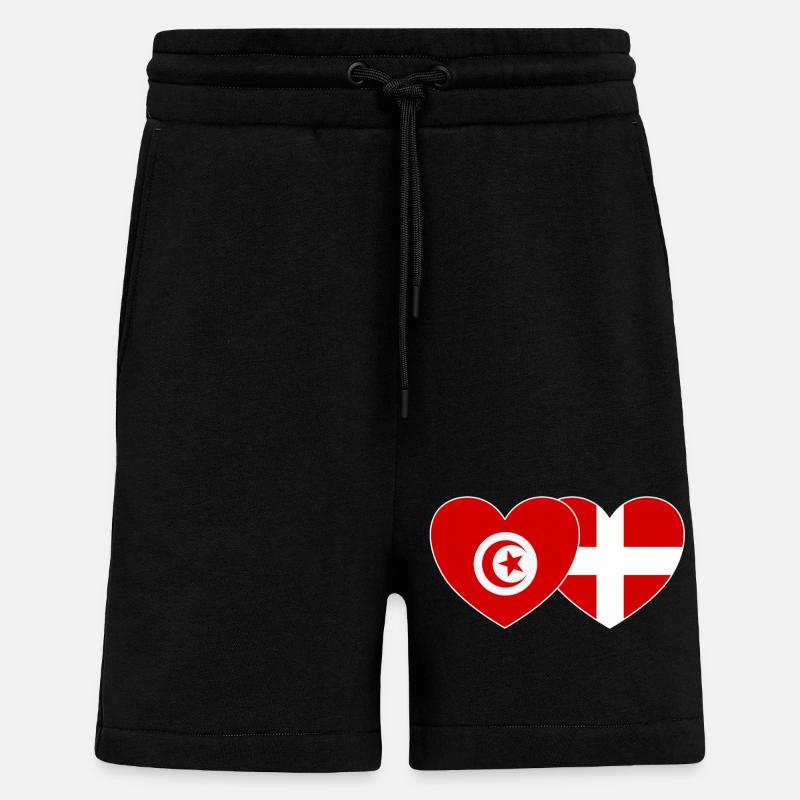 Tunisie Danemark Drapeau Coeur - Short bio décontracté fabriqué en UE - SOLID BLACK
