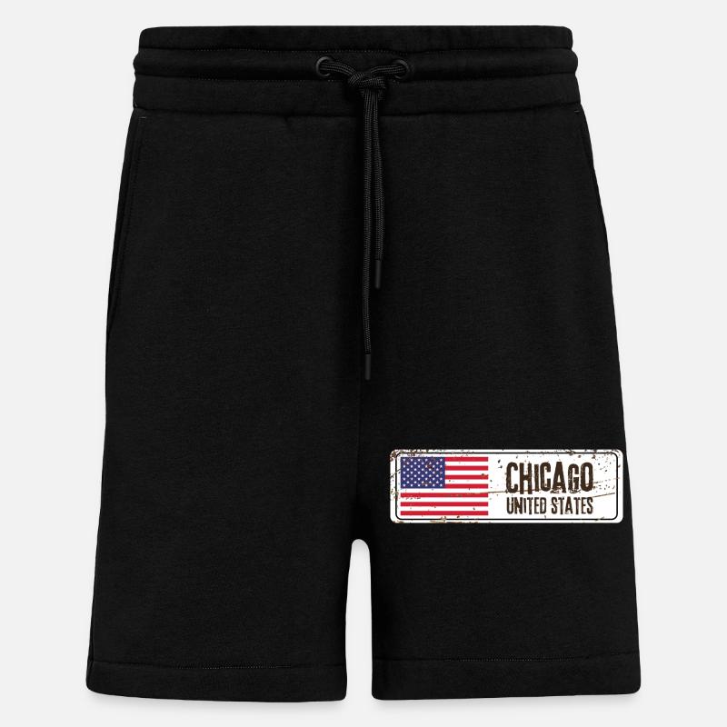 Chicago Drapeau des États-Unis - Short bio décontracté fabriqué en UE - SOLID BLACK