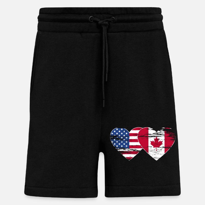 États-Unis, Canada, Drapeau Coeur Utilisé - Short bio décontracté fabriqué en UE - SOLID BLACK