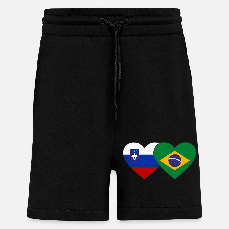 Slovénie Brésil Drapeau Coeur - Short bio décontracté fabriqué en UE - SOLID BLACK