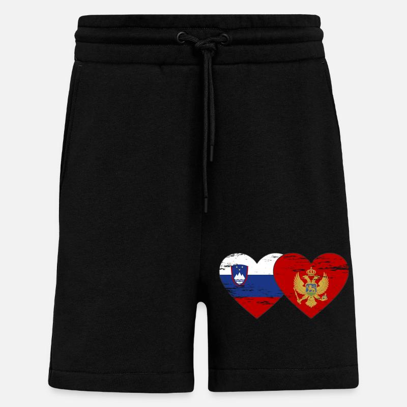 Slovénie Monténégro Drapeau Coeur utilisé - Short bio décontracté fabriqué en UE - SOLID BLACK