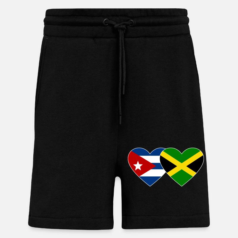 Cuba, Jamaïque, Drapeau, Coeur - Short bio décontracté fabriqué en UE - SOLID BLACK