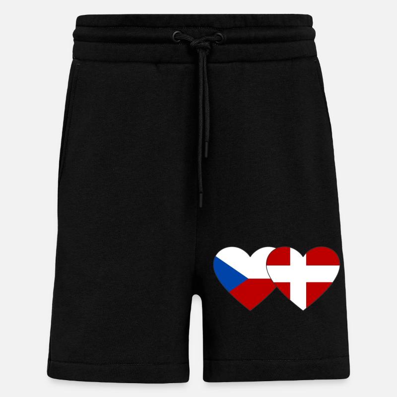 République tchèque Danemark Drapeau Coeur - Short bio décontracté fabriqué en UE - SOLID BLACK