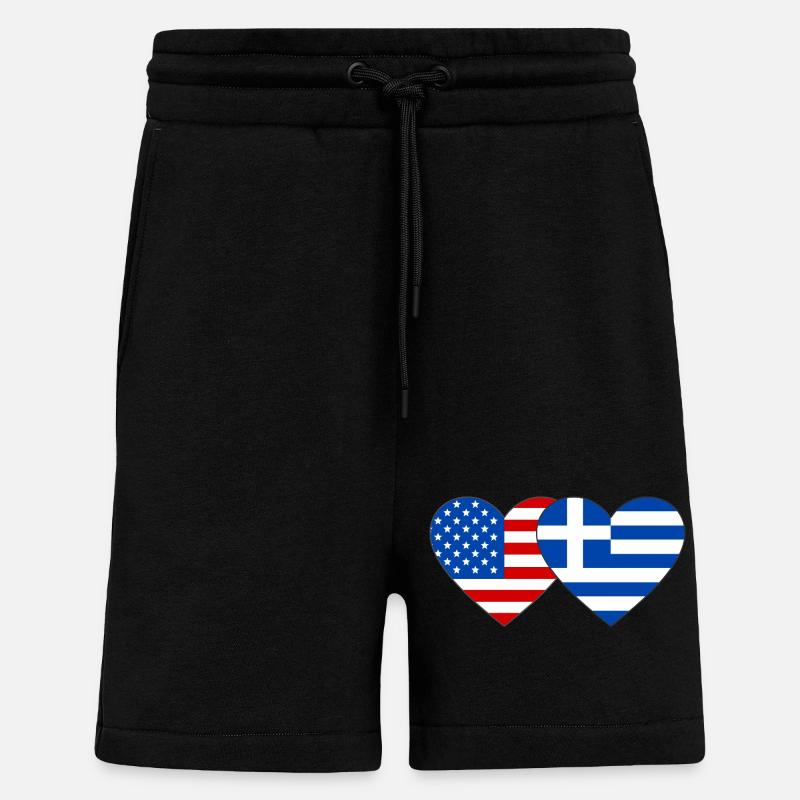 États-Unis, Grèce, Drapeau, Coeur - Short bio décontracté fabriqué en UE - SOLID BLACK