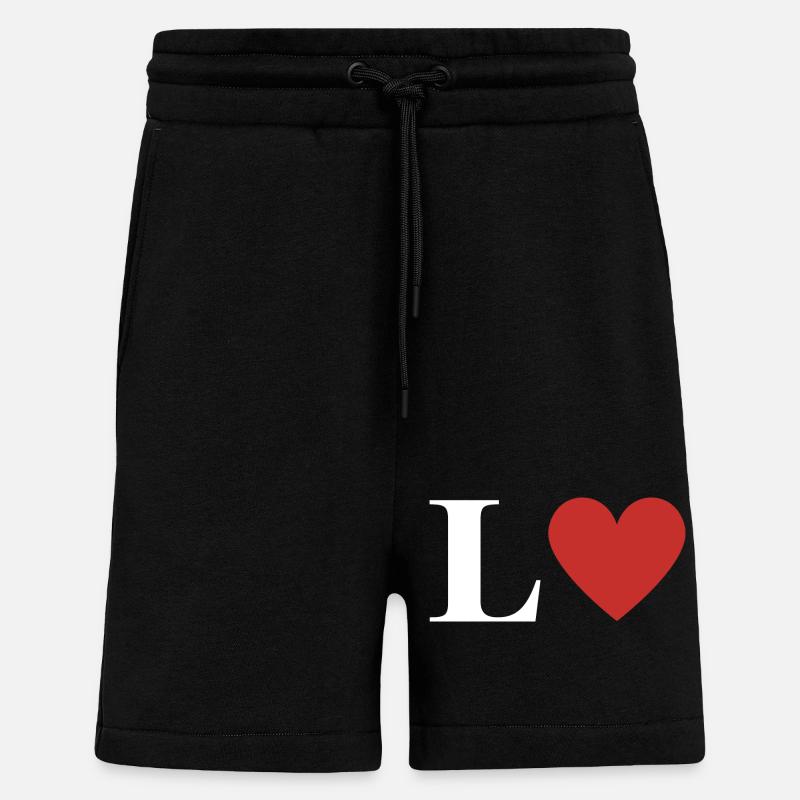 Letter l red heart - Shorts - made by SPREAD - SOLID BLACK