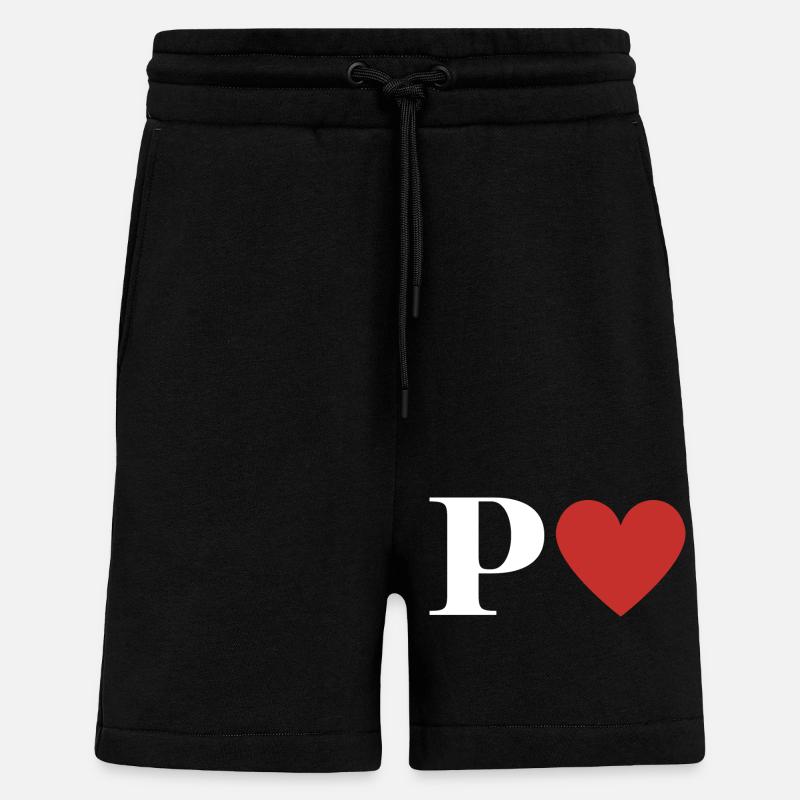 Lettre p cœur rouge - Short bio décontracté fabriqué en UE - SOLID BLACK