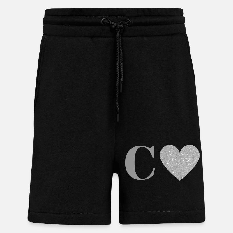 Letter c silver heart - Shorts - made by SPREAD - SOLID BLACK