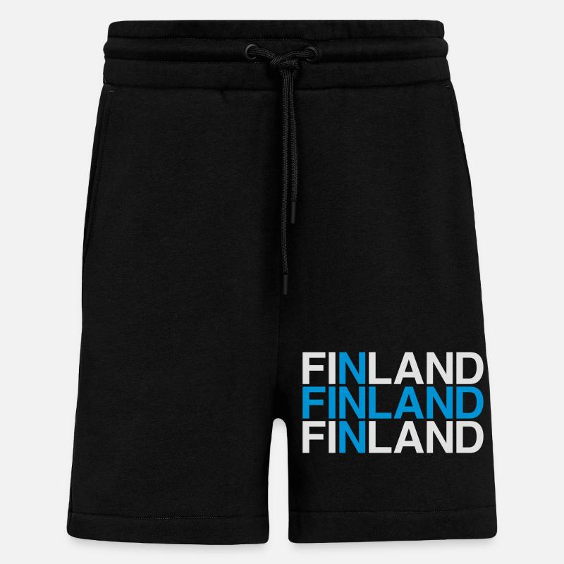 Drapeau de la FINLANDE - Short bio décontracté fabriqué en UE - SOLID BLACK