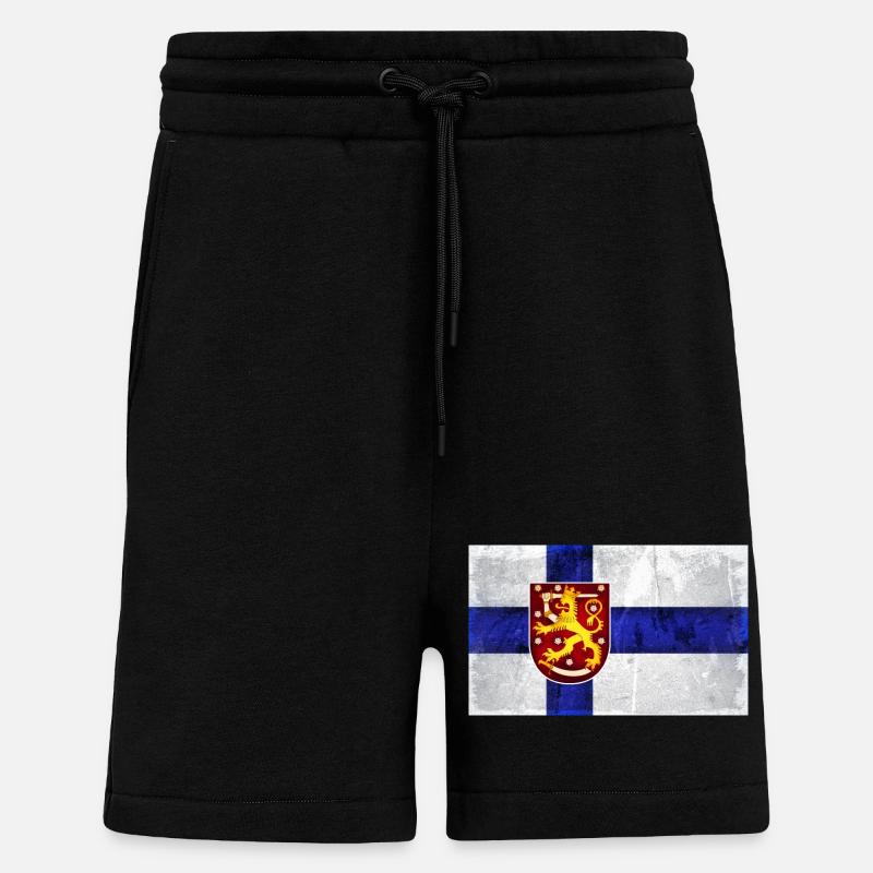 Drapeau de la Finlande Lion - Short bio décontracté fabriqué en UE - SOLID BLACK