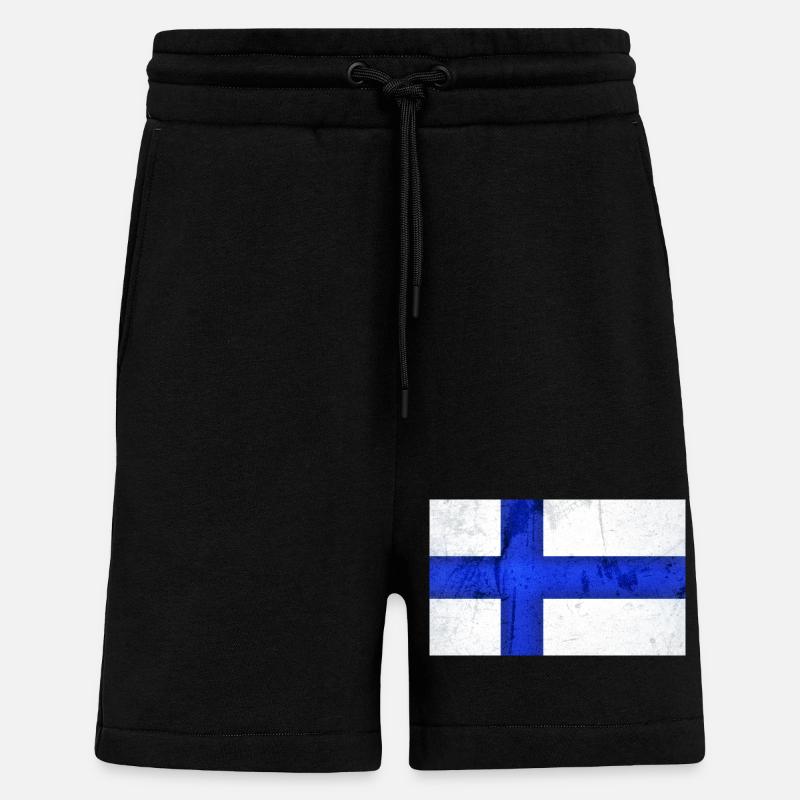 Drapeau de la Finlande - Short bio décontracté fabriqué en UE - SOLID BLACK