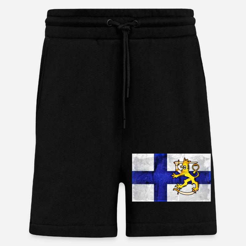 Finlande, Lion - Design - Short bio décontracté fabriqué en UE - SOLID BLACK